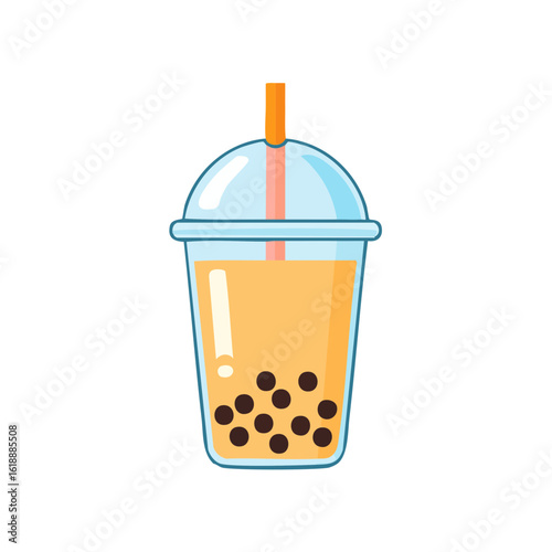 A refreshing glass of boba milk tea. The drink is a popular beverage in a plastic cup