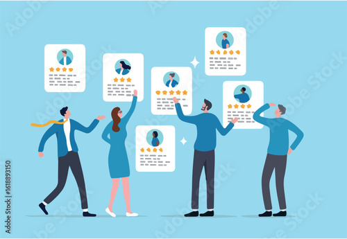 Choosing candidate alternative, recruitment human resources manager, finding employee for job vacancy, discover new talent or applicant concept, business people HR choosing prospect candidate resume