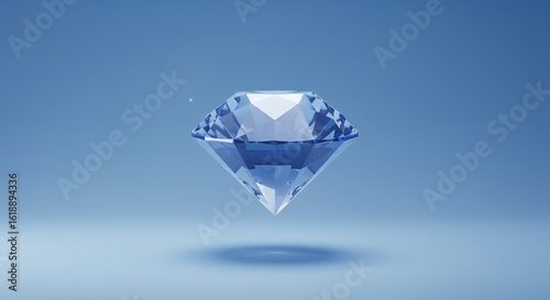 Sparkling Blue Diamond on Soft Blue Gradient Background - Precision Cut Gemstone, Elegant Design, Luxury Symbol, Jewelry, Precious Stone, Investment, Wealth