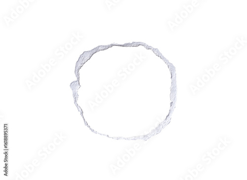 Abstract White Textured Ring round fream on png Background - Irregular Circle Shape with Rough Edges for Overlay and Design Elements, Ripped torn paper edges, 