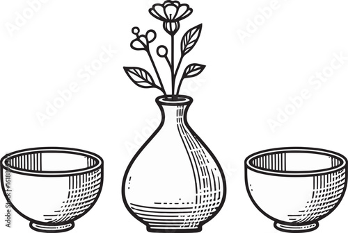 sketch vector of vase with flowers