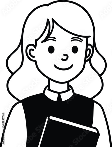 student avatar flat vector line art white background looking right side