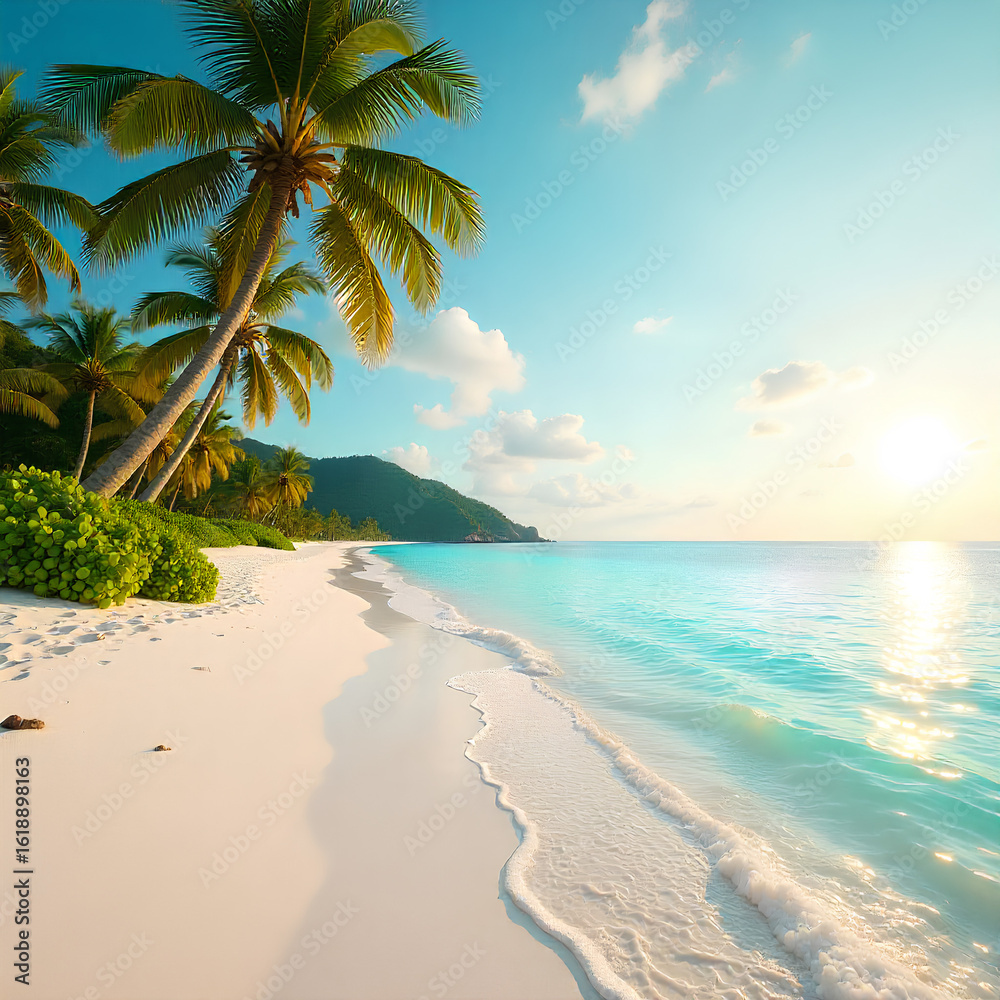 Obraz premium Golden Hour: Sunsets Over the Tranquil Beach