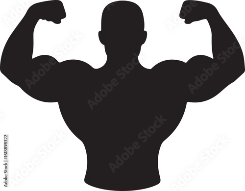 Muscular man flexing arms showing biceps and chest silhouette