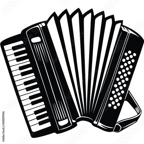Black accordion musical instrument white keys