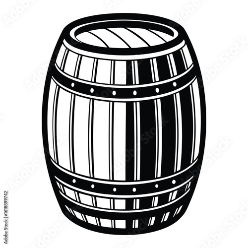 Black silhouette wooden barrel white