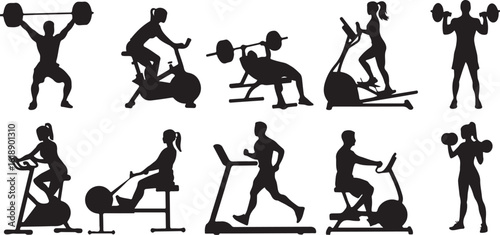 Diverse people exercising with gym equipment fitness exercise