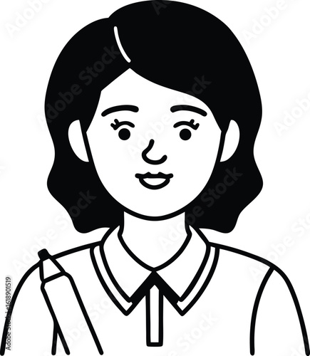 student avatar flat vector line art white background thoughtful expression