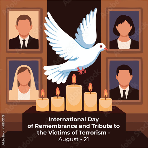 International Day of Remembrance and Tribute to the Victims of Terrorism – Peaceful Candle and Bird Illustration