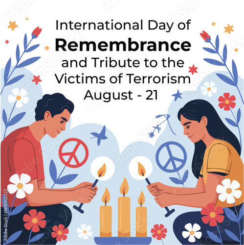 International Day of Remembrance and Tribute to the Victims of Terrorism – Peaceful Candle and Bird Illustration