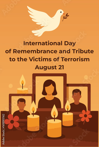 International Day of Remembrance and Tribute to the Victims of Terrorism – Peaceful Candle and Bird Illustration