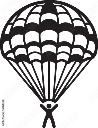 Black and white silhouette of a person skydiving with a parachute skydiver