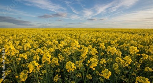 Bright yellow Mustard field. Close-up rapeseed flowers Sunset 


