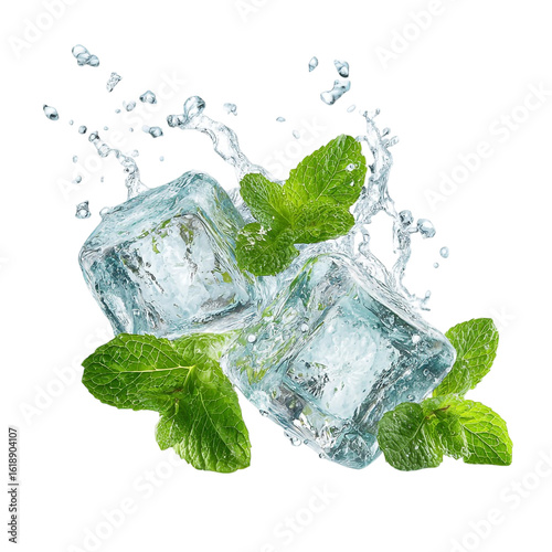 Cool Mint Leaves with Icy Splash for Summer Drinks