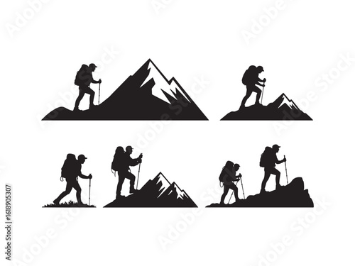 Mountain climber silhouettes on white background silhouette vector isolated on white background.