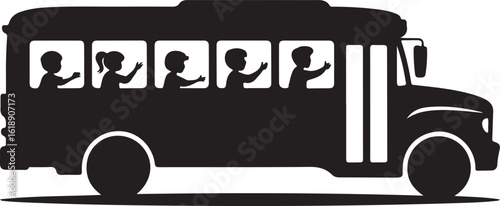 black school bus with children waving clip art preview