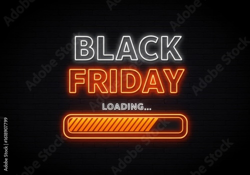 Black friday neon sign loading bar graphic with dark background