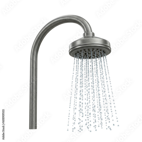 3d shower head with water spray isolated on transparent background