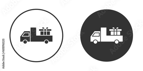 Truck carrying gift box icon, flat vector simple element illustration from editable concept