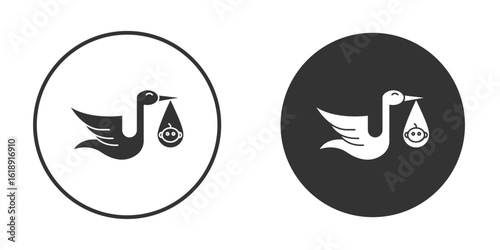 Stork with baby icon, flat vector simple element illustration from editable concept