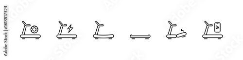 Treadmill, running machines, fitness set of linear icons.
Cardio workout outline icon collection.