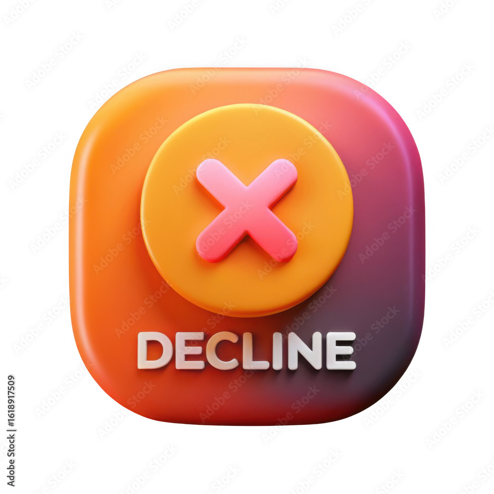 Obraz premium 3D Orange and pink decline button with x symbol isolated on transparent background