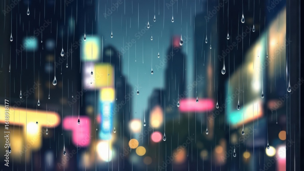 Fototapeta premium Rainy night city view through window