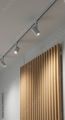 Modern Track Lighting with Spotlights and Decorative Wall Panel: Interior Design, Architecture, Lighting Fixtures