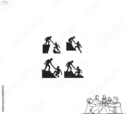 Helping hand pulling person up in flat black silhouette vector design set illustration bundle
