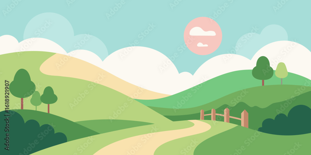 Fototapeta premium Mountain landscape with a blue sky and green hills
