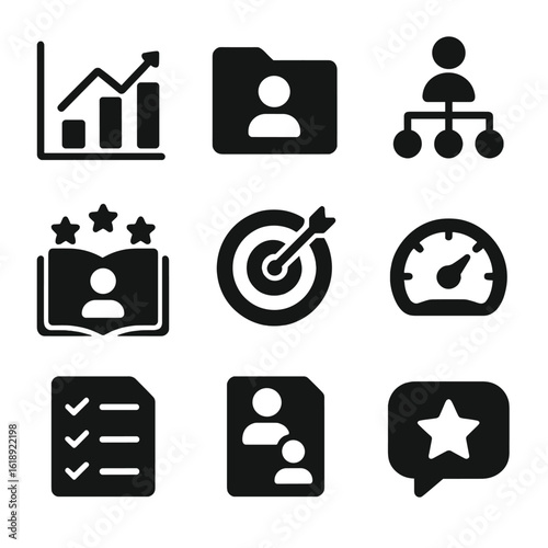 Personalized Education Icons. Solid, filled icons set of personalized education plans: individual chart,