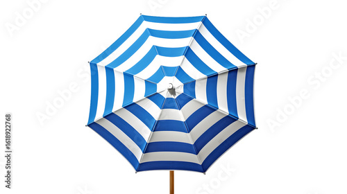 Blue and white striped beach umbrella summer vacation outdoor sun protection on transparent background