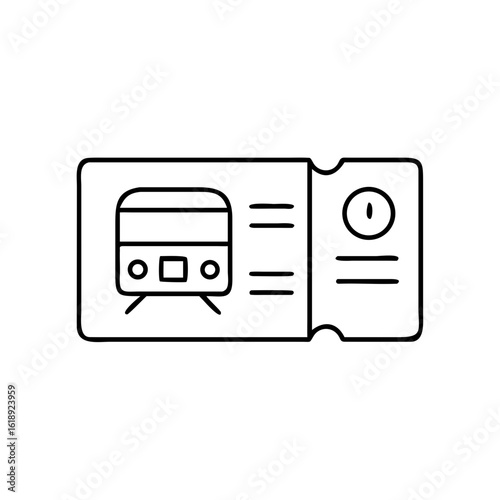 Train ticket icon with magnetic stripe and clock representation