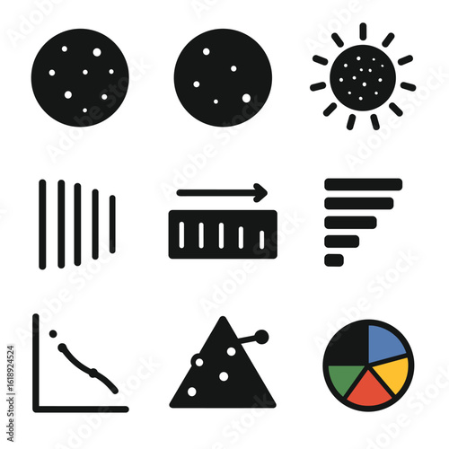 Stellar Classification Icons. Solid, filled icons set of stellar classification and types: O-type star, B-type