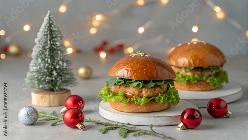 Wallpaper Mural Festive christmas burgers with holiday decorations and twinkling lights Torontodigital.ca