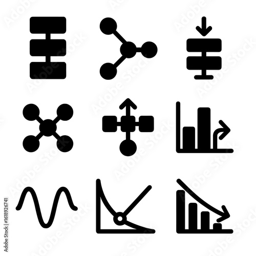 Neural Translation Icons. Solid, Filled icon set of neural machine translation components: encoder, decoder, attention mechanism,