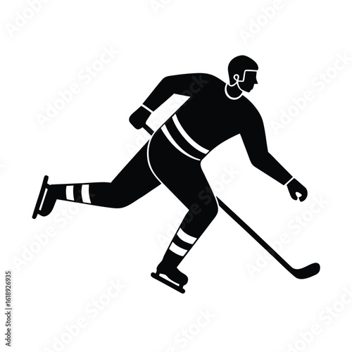 Photography Hockey Player Running with Puck – Silhouette Vector Art
