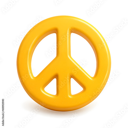 3D Yellow peace symbol icon in glossy toy style