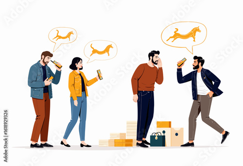Group of friends talking on the phone and enjoying drinks indoors  