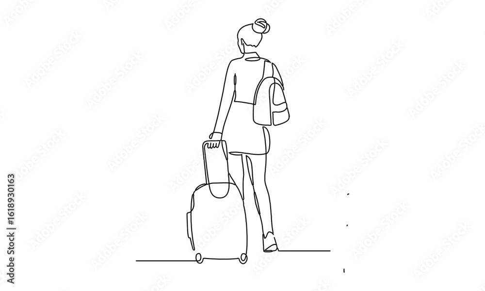 Traveler with Luggage Continuous Line Drawing Traveler with Luggage Continuous Line Drawing