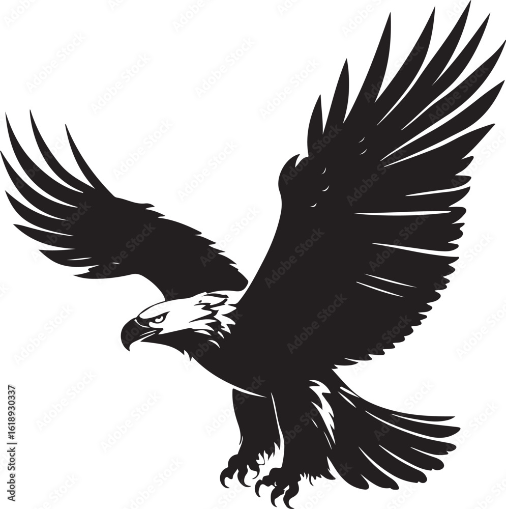 Fototapeta premium Eagle flying with wings wide silhouette