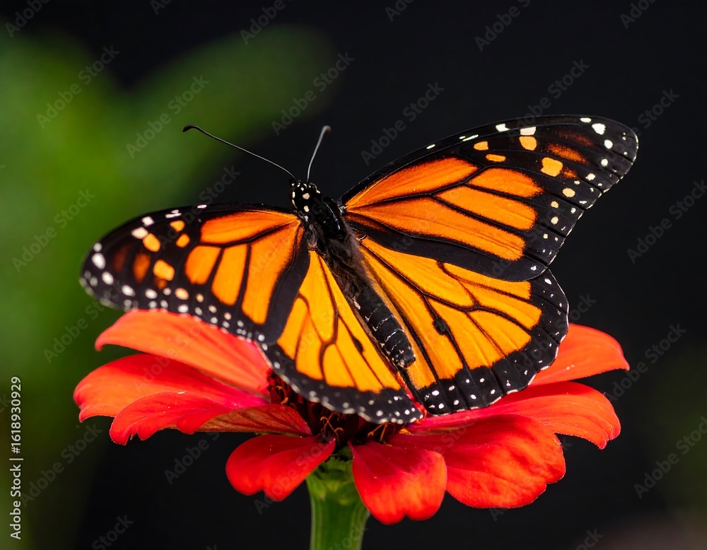 Fototapeta premium Monarch butterfly on a red flower (1)