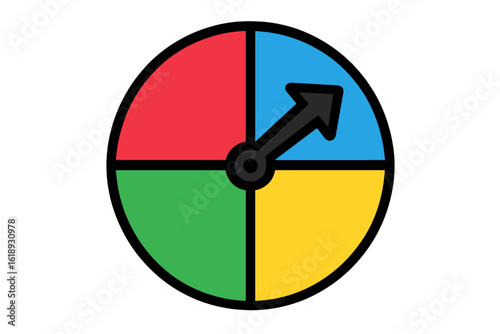 Vector illustration of a colorful spinner wheel with four quadrants and arrow