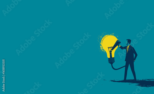Modern flat design concept for creative brainstorming and intellectual capacity featuring a businessman character filling up with knowledge