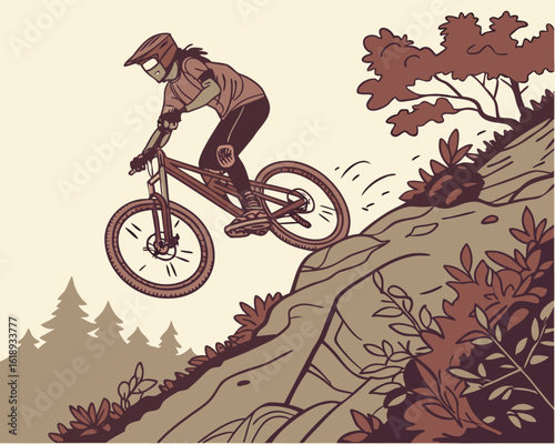 Mountain Biking Illustration | Downhill Mountain Biking Vector