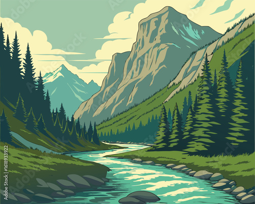 Mountain River Flowing Scene | River Stream in Mountain Valley
