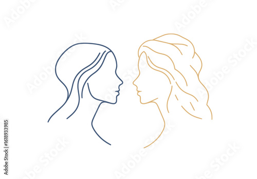 Company icon featuring the silhouette of two people's heads as the initial business logo with a background illustration