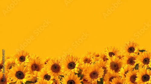 Sunflowers border on yellow background