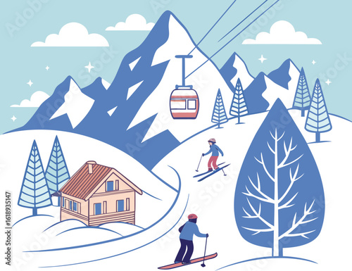 Winter Ski Resort Scene | Ski Slopes at Winter Resort