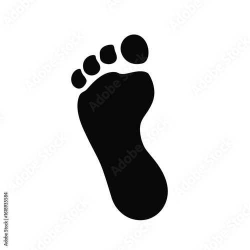 Vector illustration of a single black footprint showing the shape of a human foot and toes